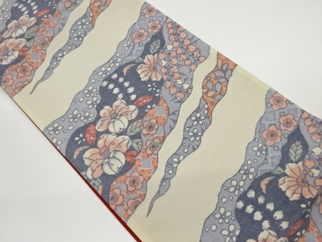 JAPANESE KIMONO / VINTAGE FUKURO OBI / SILK / WOVEN WAVY STRIPE